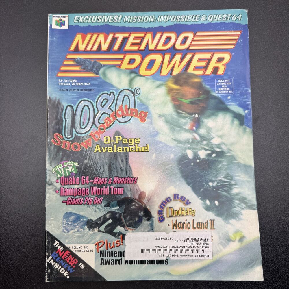 Nintendo Power Magazine Vol 106 December 1997 1080 Snowboarding Quest 64 N64